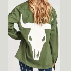 Show me your mumu army green oversized bullhorn shirt
